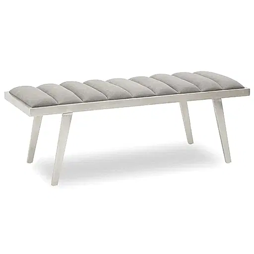 Gigi Grey Velvet & Brushed Silver Channel-Tufted Bench Seat - The Furniture Mega Store 