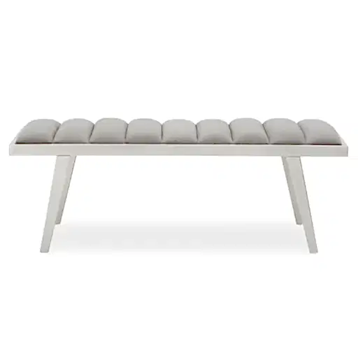 Gigi Grey Velvet & Brushed Silver Channel-Tufted Bench Seat - The Furniture Mega Store 