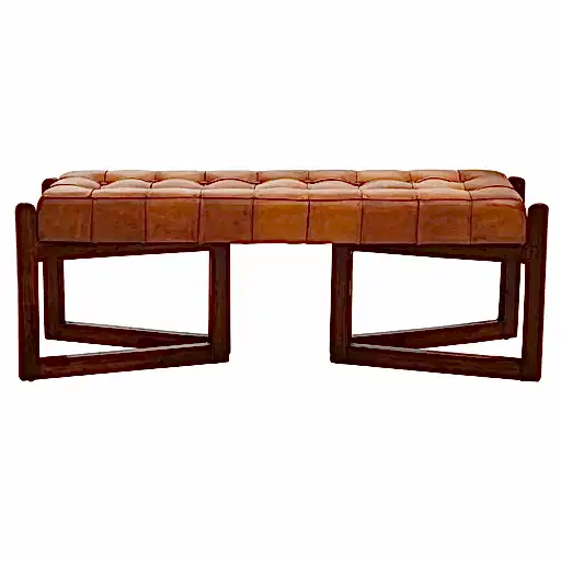 Ivy Genuine Leather Button Tufted Triangular Base Bench Seat - The Furniture Mega Store 
