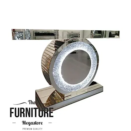Large Crushed Diamond Mirrored LED Sparkle Console Table - The Furniture Mega Store 