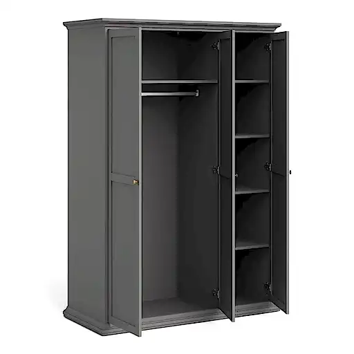 Parisian 3 Door Triple Wardrobe in Matt Grey - The Furniture Mega Store 