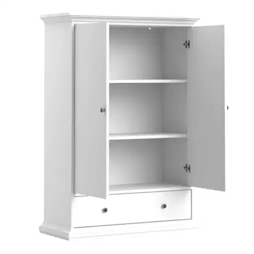 Parisian 2 Door 1 Drawer & 2 Shelves Wardrobe in White - The Furniture Mega Store 