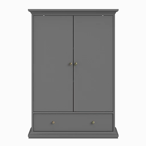 Parisian 2 Door 1 Drawer & 2 Shelves Wardrobe in Matt Grey - The Furniture Mega Store 