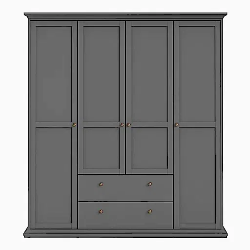 Parisian Wardrobe with 4 Doors and 2 Drawers in Matt Grey - The Furniture Mega Store 