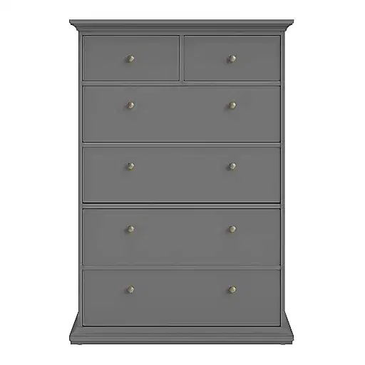 Parisian Chest of 6 Drawers in Matt Grey - The Furniture Mega Store 