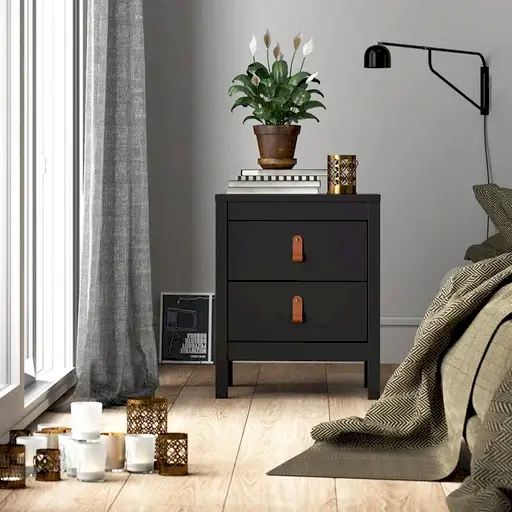 Barcelona 2 Drawer Bedside Cabinet - Matt Black - The Furniture Mega Store 