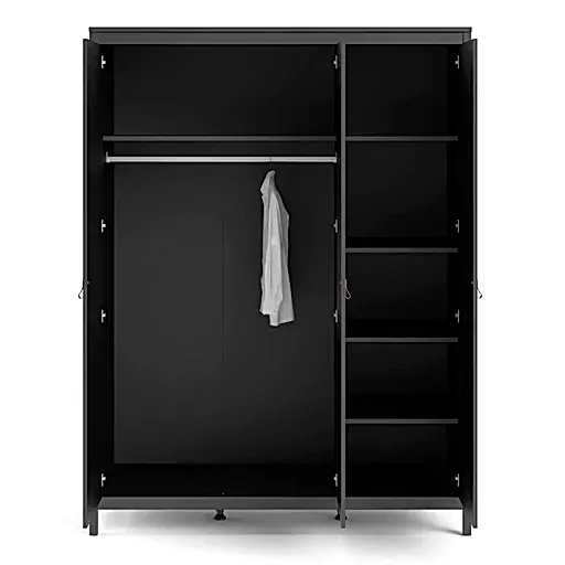 Barcelona 3 Door Wardrobe - Matt Black - The Furniture Mega Store 
