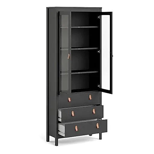Barcelona 2 Door 3 Drawer Glazed Display Cabinet - Matt Black - The Furniture Mega Store 