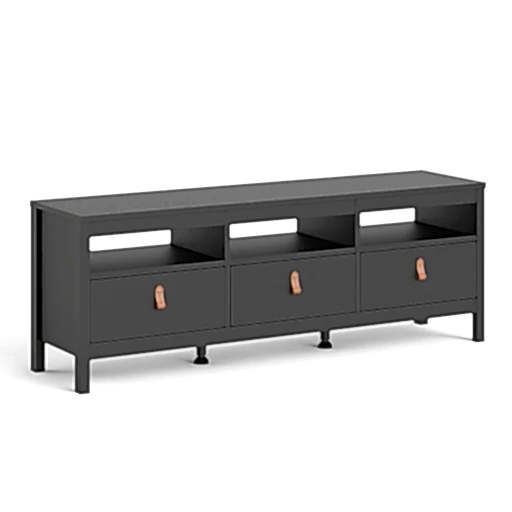 Barcelona 3 Drawer TV Unit - Matt Black - 151cm - The Furniture Mega Store 