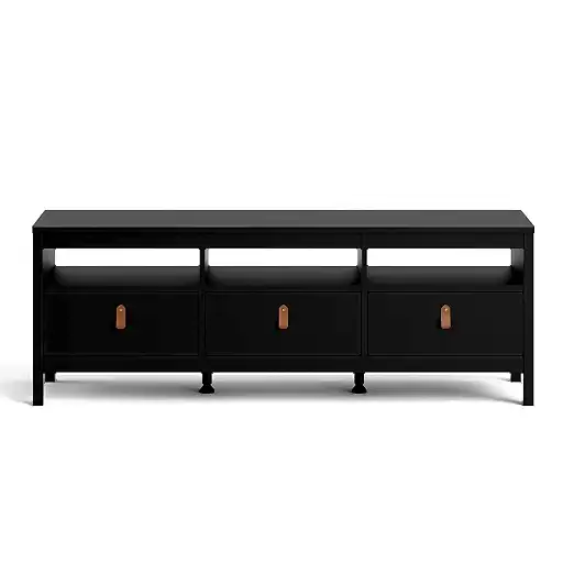 Barcelona 3 Drawer TV Unit - Matt Black - 151cm - The Furniture Mega Store 