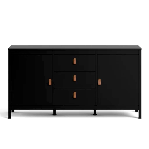 Barcelona 2 Door 3 Drawer Large Sideboard - Matt Black - The Furniture Mega Store 