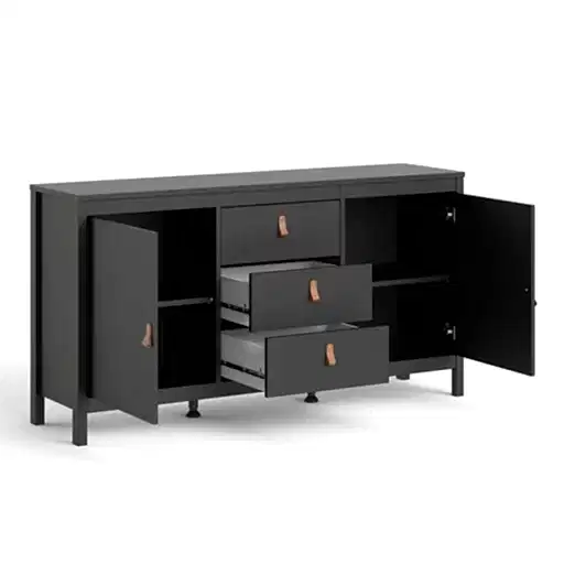 Barcelona 2 Door 3 Drawer Large Sideboard - Matt Black - The Furniture Mega Store 