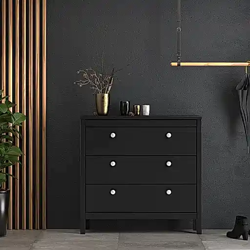 Madrid 3 Drawer Chest - Matt Black - The Furniture Mega Store 