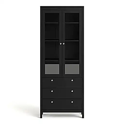 Madrid Glazed 2 Door Display Cabinet - Matt Black - The Furniture Mega Store 