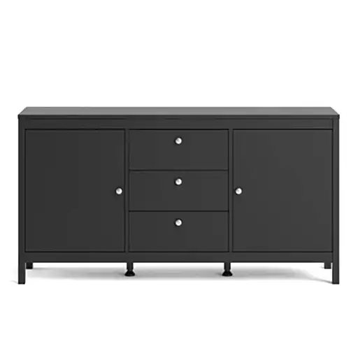 Madrid 2 Door 3 Drawer Large Sideboard - Matt Black - The Furniture Mega Store 