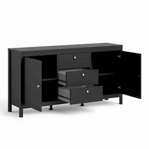 Madrid 2 Door 3 Drawer Large Sideboard - Matt Black - The Furniture Mega Store 