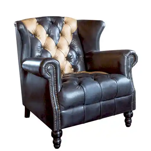 Saltire Vintage Leather Buttoned Chesterfield Wing Club Chair - The Furniture Mega Store