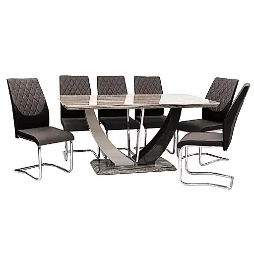 Fabia Dining Table + 6 Atlantis Chairs (Marble Effect) - The Furniture Mega Store