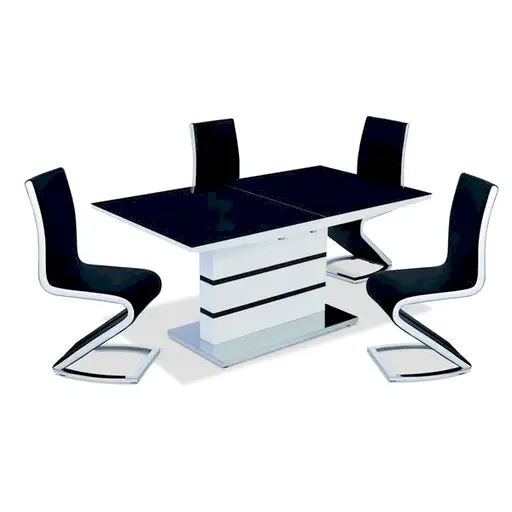 Spencer High Gloss Extendable Dining Table White with Black Glass Top & 4 chairs - The Furniture Mega Store