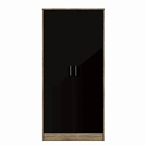 Grey Gloss & Oak - Wardrobe, Chest Drawers & Bedside - Bedroom Set - The Furniture Mega Store 
