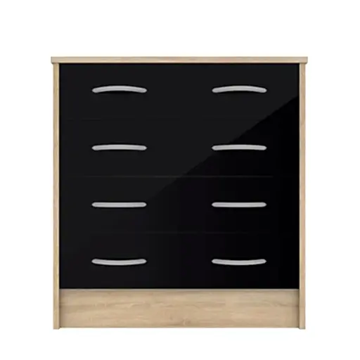 Black Gloss & Oak - Wardrobe, Chest Drawers & Bedside - Bedroom Set - The Furniture Mega Store 