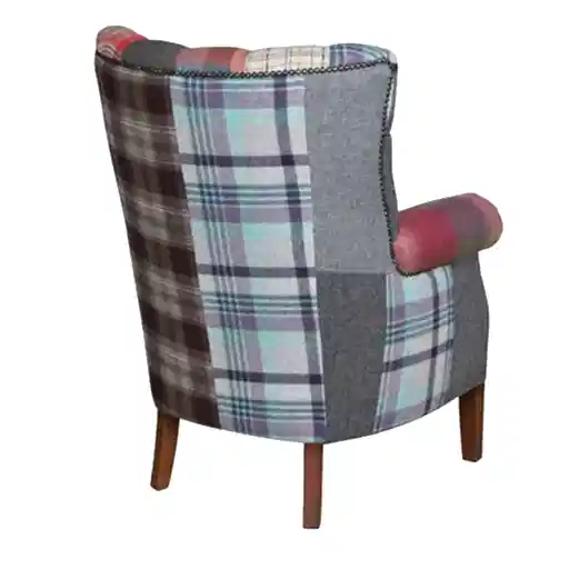 Barnard Vintage Leather, Moon Wool & Harris Tweed Patchwork Chesterfield Wing Chair - The Furniture Mega Store 