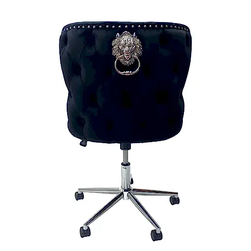 Valentino Black Velvet - Lion Knocker Back Tufted Office Chair - The Furniture Mega Store 