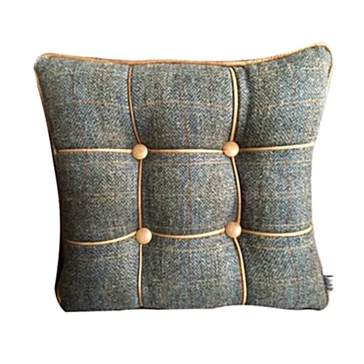 Harris Tweed Filled Piped & Buttoned Scatter Cushion 40 X 40 - Choice Of Tweeds - The Furniture Mega Store