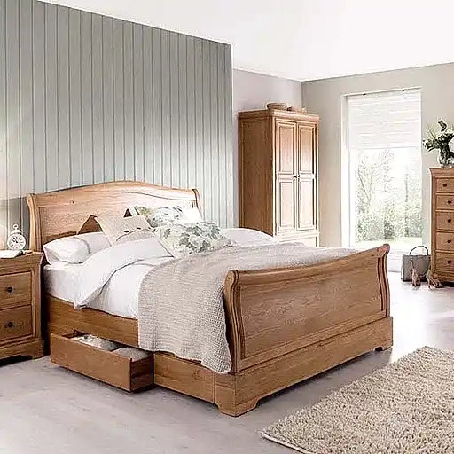 Chambery Natural Oak Bed - Choice Of Sizes - The Furniture Mega Store 