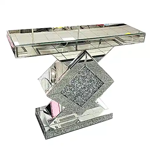 Crushed Diamond Mirrored Centre Diamond Console Table - The Furniture Mega Store 