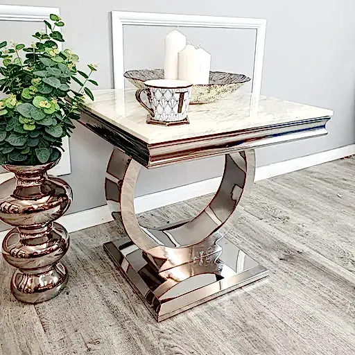 Chelsea Marble & Polished Steel Lamp Table - Choice Of Colours - The Furniture Mega Store 