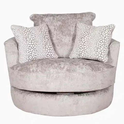 Coco Truffle Fabric Swivel Chair - Valencia Spot Natural Scatter Cushions - The Furniture Mega Store