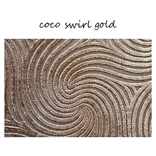 Coco Swirl Gold Fabric Large Round Accent Footstool - The Furniture Mega Store