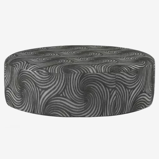 Coco Swirl Grey Fabric Large Round Accent Footstool - The Furniture Mega Store