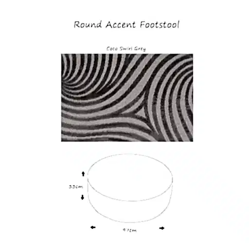 Coco Swirl Grey Fabric Large Round Accent Footstool - The Furniture Mega Store