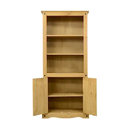 Corona 2 Door Display Unit/Bookcase - Distressed Waxed Pine - The Furniture Mega Store 