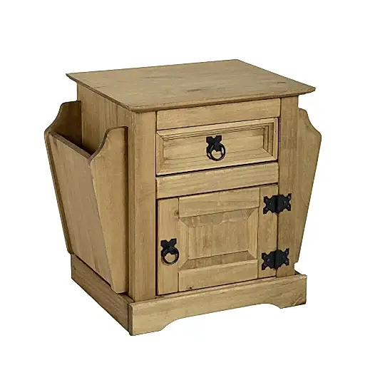 Corona 1 Drawer Side Table Magazine Rack - Distressed Waxed Pine - The Furniture Mega Store 