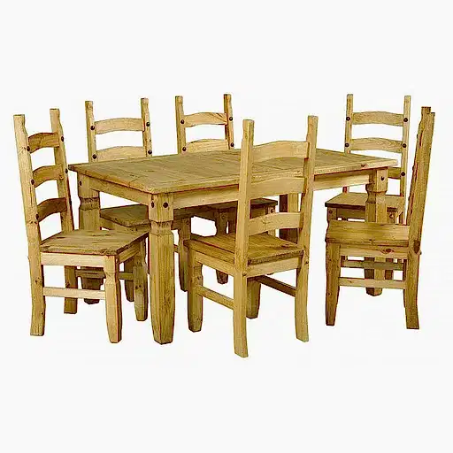 Corona Dining Set with 6 Chairs - Distressed Waxed Pine - The Furniture Mega Store