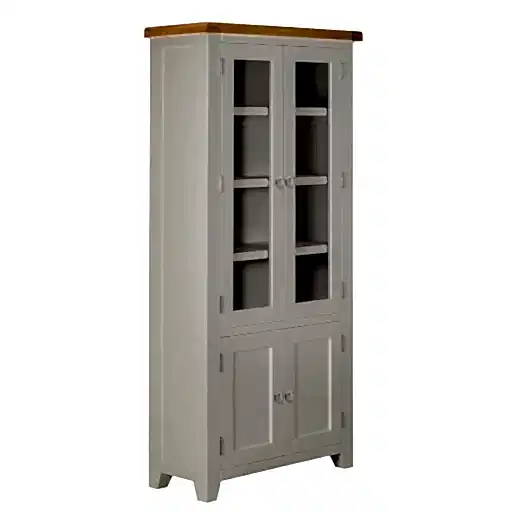 Chester Dove Grey & Solid Oak Large Glazed Display Cabinet - The Furniture Mega Store