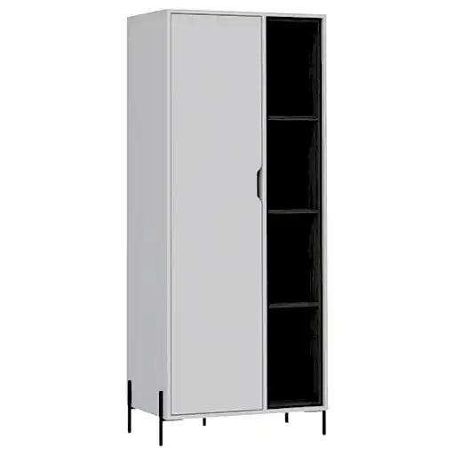 Detroit White & Carbon Grey Oak Woodgrain Bookcase With Door & Open Shelving - The Furniture Mega Store 