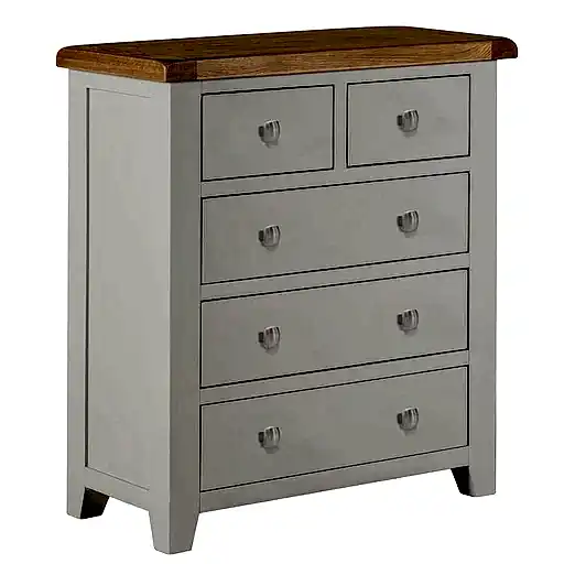 Chester Dove Grey & Solid Oak 2/3 Chest Of Drawers - The Furniture Mega Store