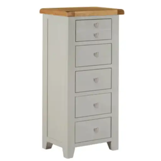 Chester Dove Grey & Solid Oak 5 Drawer Tall Boy - The Furniture Mega Store