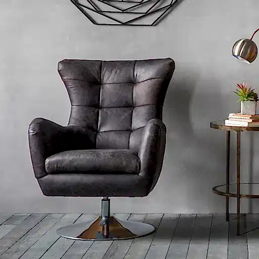 Bristol Swivel Chair - Antique Ebony Leather - The Furniture Mega Store