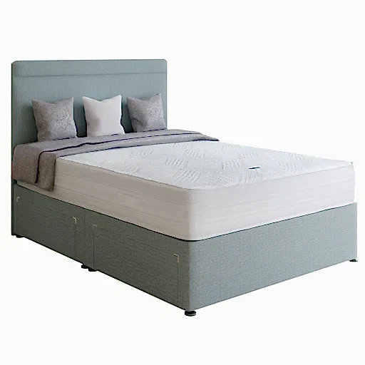 Exquisite Latex & Copper Divan Bed Set - Base + Mattress + Headboard - Choice Of Fabrics & Sizes - The Furniture Mega Store