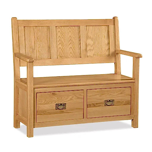 Sailsbury Solid Oak Monks Bench - 110cm - The Furniture Mega Store 