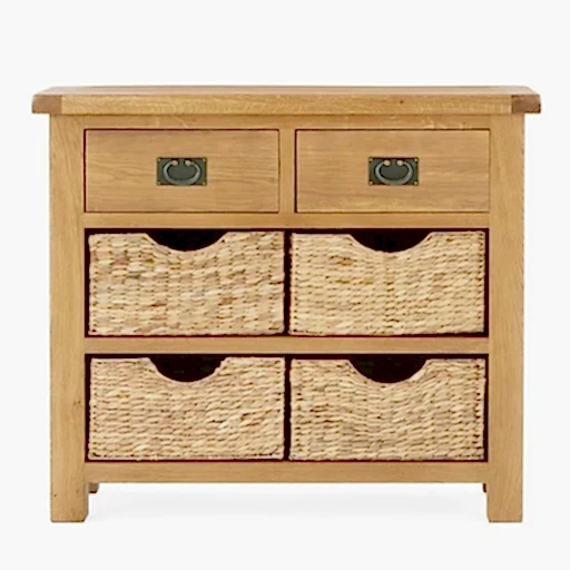 Sailsbury Solid Oak Small 4 Basket Drawer Sideboard - The Furniture Mega Store 