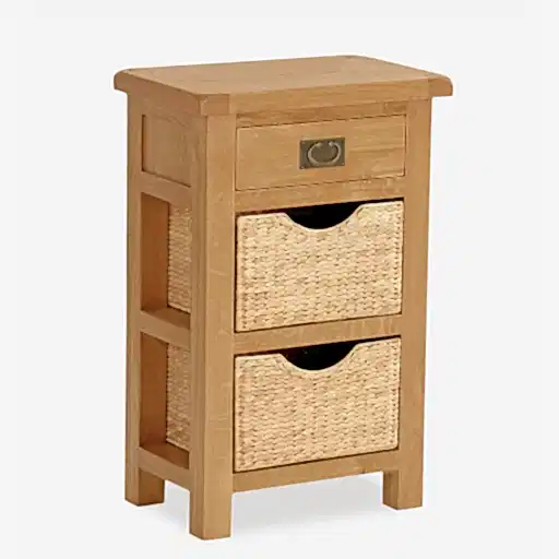 Sailsbury Solid Oak Telephone Table With 2 Basket Drawers - The Furniture Mega Store 