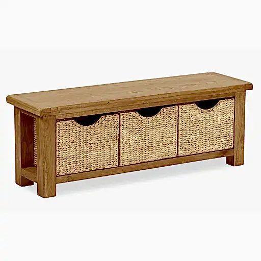Sailsbury Solid Oak 3 Basket Storage Bench - 130cm - The Furniture Mega Store 