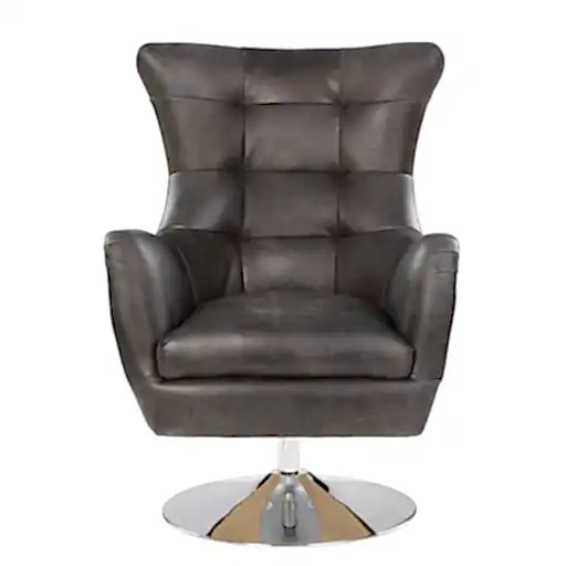 Bristol Top Grain Leather Swivel Chair - Antique Ebony - The Furniture Mega Store