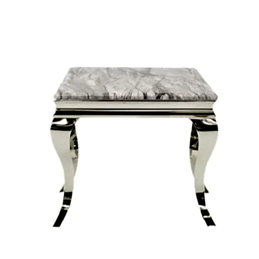 Louis Grey Marble & Polished Steel Lamp Table - The Furniture Mega Store 